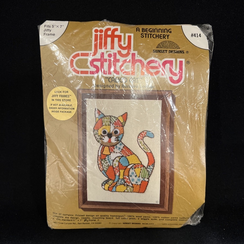 Vintage Jiffy Stitchery "Calico Cat" #414 Sunset Designs By Barbara Lenker New